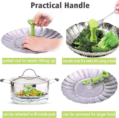 Rynx | Adjustable steam cooker made of stainless steel – Foldable basket for healthy cooking