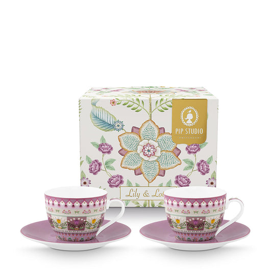 Rynx | Espresso Cups with Saucer Lily & Lotus purple 2-piece set