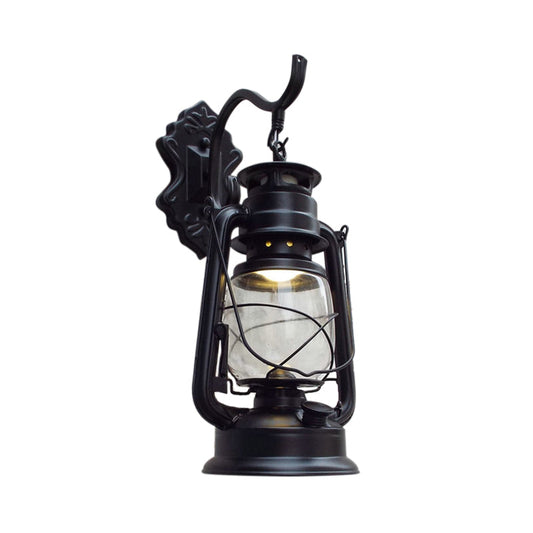 Rynx | Clear Glass Black/Antique Brass Wall Lamp Lantern 1-Light Coastal Light for Veranda