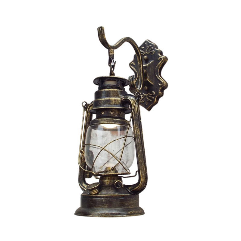 Rynx | Clear Glass Black/Antique Brass Wall Lamp Lantern 1-Light Coastal Light for Veranda