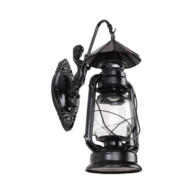 Rynx | Kerosene Clear Glass Wall Lamp Coast Single Bulb Living Room Sconces Lamp in Black/Antique Brass