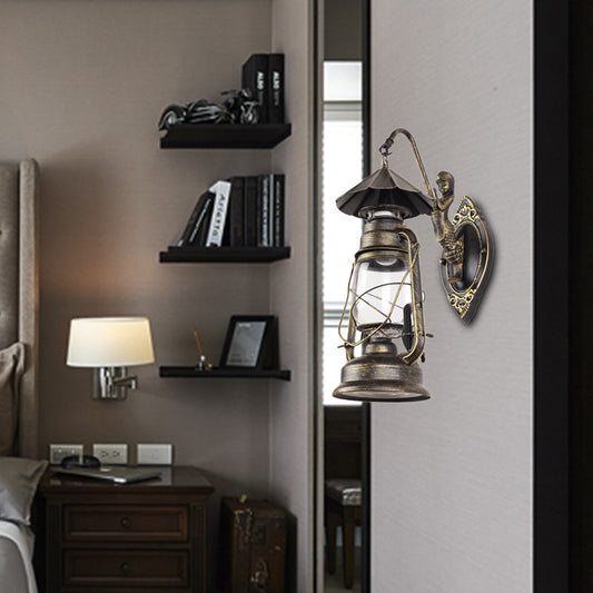 Rynx | Kerosene Clear Glass Wall Lamp Coast Single Bulb Living Room Sconces Lamp in Black/Antique Brass