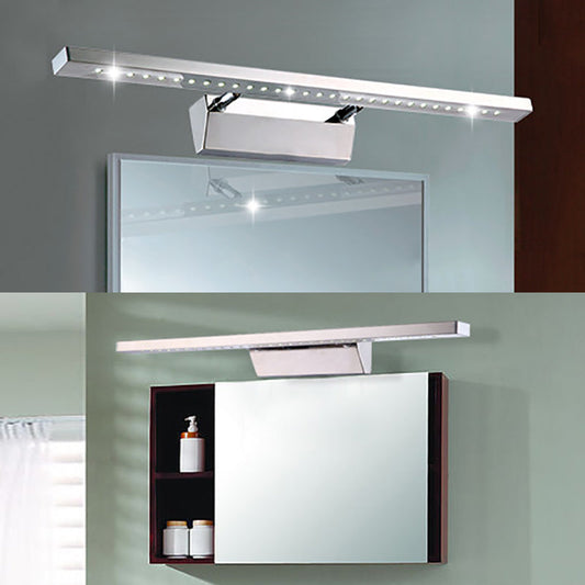 Rynx | Rectangular Interior Mirror Light Stainless Steel 16"/19.5" W LED Modern Wall-Mounted Light in Chrome, Warm/White Lighting