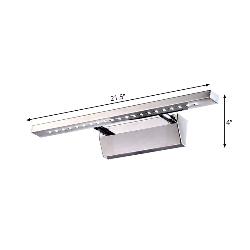 Rynx | Rectangular Interior Mirror Light Stainless Steel 16"/19.5" W LED Modern Wall-Mounted Light in Chrome, Warm/White Lighting