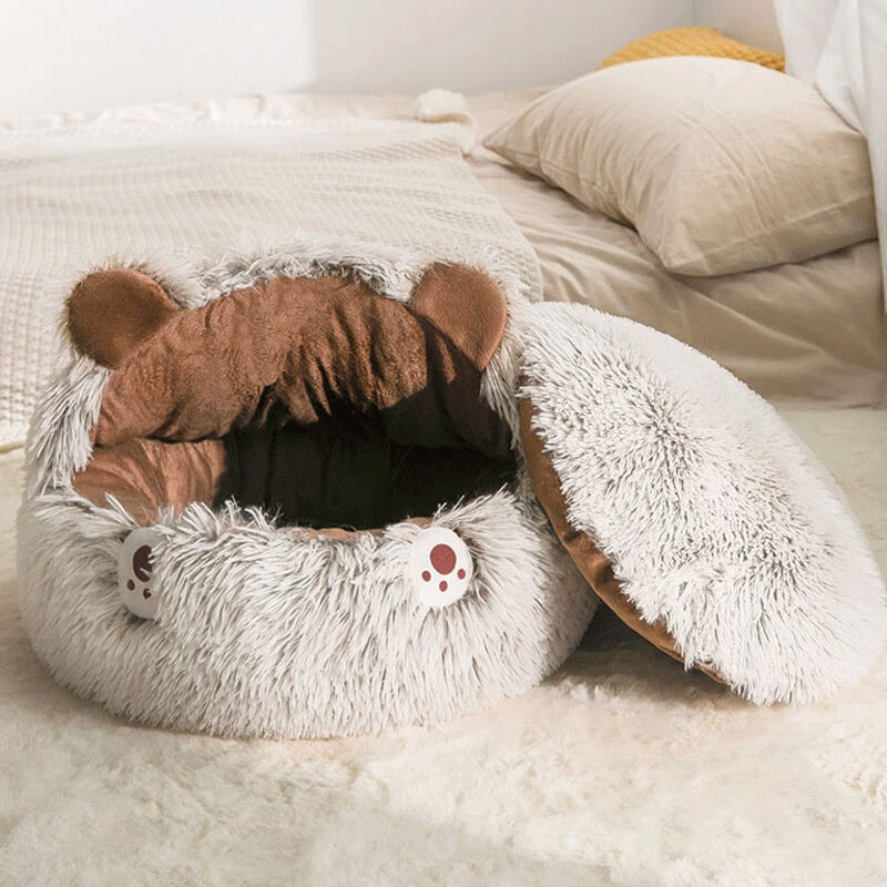 Rynx | Round Fluffy Cat Bed, Pet Bed Calming Cave Bed
