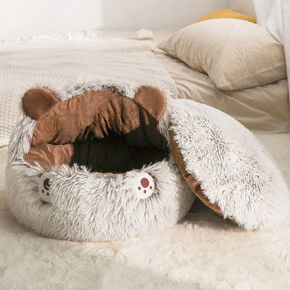Rynx | Round Fluffy Cat Bed, Pet Bed Calming Cave Bed