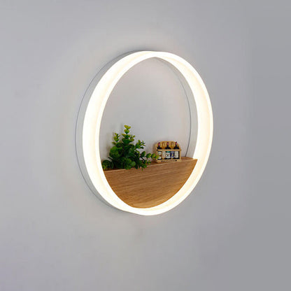 Rynx | Lumoshelf LED Wall Light | Solid Wood with Shelf | Round Wall Lamp | Warm & White Light