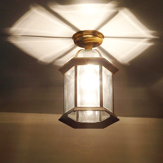 Rynx | HexaLux Outdoor Lantern Ceiling Light | Waterproof | Hexagonal Design | Semi-Surface Mount