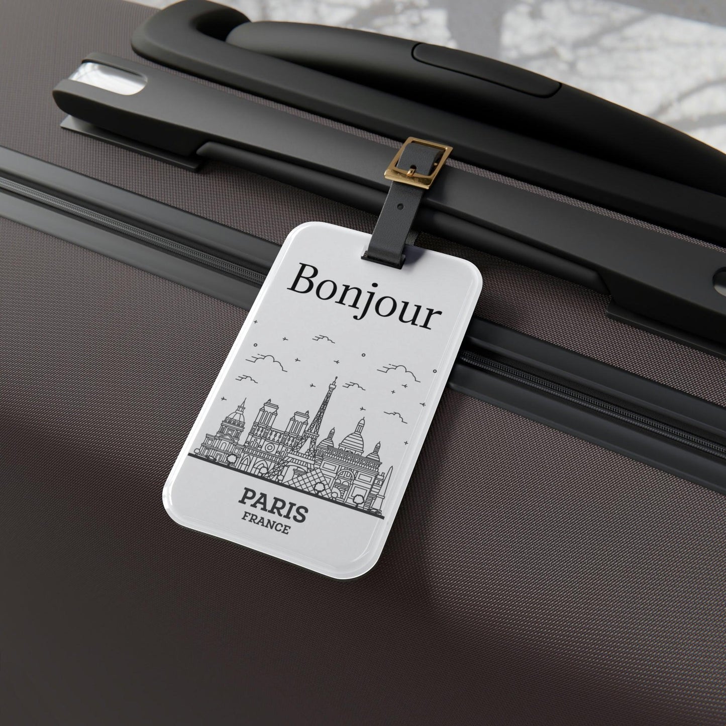 Rynx | Elegant personalized acrylic luggage tags with stylish leather strap for discerning travelers