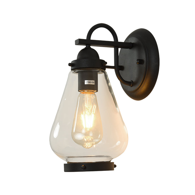 Rynx | Clear Glass Black Wall Light Cone 1-Light Industrial Wall Lamp Light for Porch