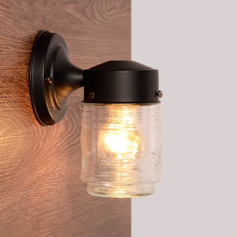 Rynx | Cylindrical Clear Glass Wall Lamp Modern 1 Light Black/White Wall Mounted Light Fixture