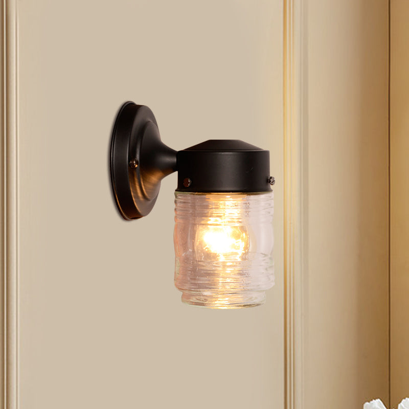 Rynx | Cylindrical Clear Glass Wall Lamp Modern 1 Light Black/White Wall Mounted Light Fixture