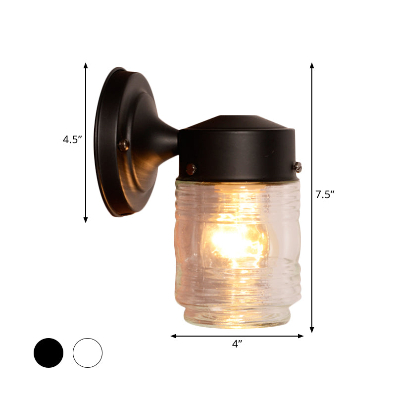 Rynx | Cylindrical Clear Glass Wall Lamp Modern 1 Light Black/White Wall Mounted Light Fixture