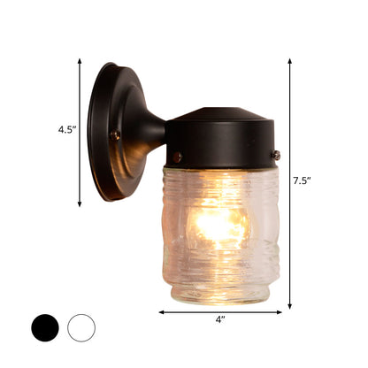 Rynx | Cylindrical Clear Glass Wall Lamp Modern 1 Light Black/White Wall Mounted Light Fixture