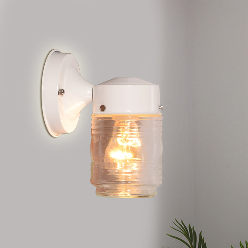 Rynx | Cylindrical Clear Glass Wall Lamp Modern 1 Light Black/White Wall Mounted Light Fixture
