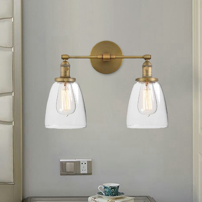 Rynx | Clear Glass Brass Wall Light Conical 2-Light Industrial Wall Lamp Light for Foyer