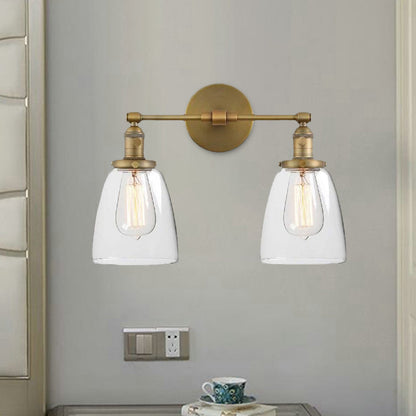 Rynx | Clear Glass Brass Wall Light Conical 2-Light Industrial Wall Lamp Light for Foyer
