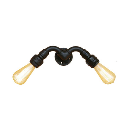 Rynx | Vintage Style Bare Bulb Wall Lamp with Pipe Design 2 Heads Metal Wall Lamp in Black for Indoor