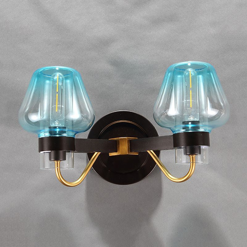 Rynx | Mushroom Blue Glass Wall Lamp Modern 2 Bulbs Bedroom Wall Light Light in Black