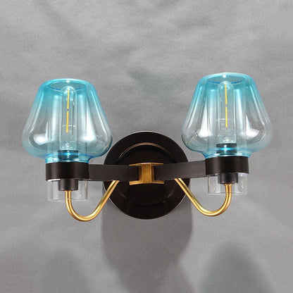 Rynx | Mushroom Blue Glass Wall Lamp Modern 2 Bulbs Bedroom Wall Light Light in Black