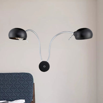 Rynx | Double-headed metal wall lamp industrial style 2 lights bedroom wall lamp with flexible arm in black/chrome
