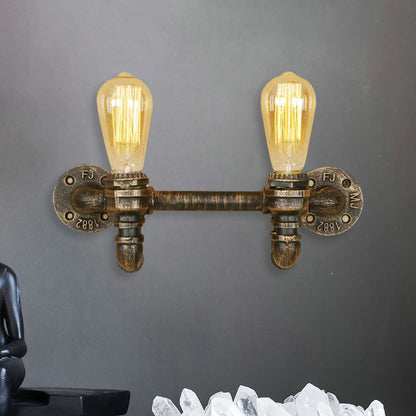 Rynx | Aged Brass 2 Lights Wall Sconce Light Rustic Industrial Wrought Iron Exposed Wall Mount Light