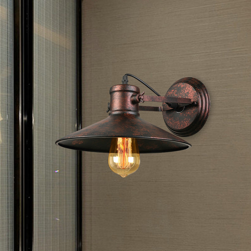Rynx | Metallic Saucer Wall Light Antique Style 1-Bulb Hallway Wall Light Lamp in Black/Rust