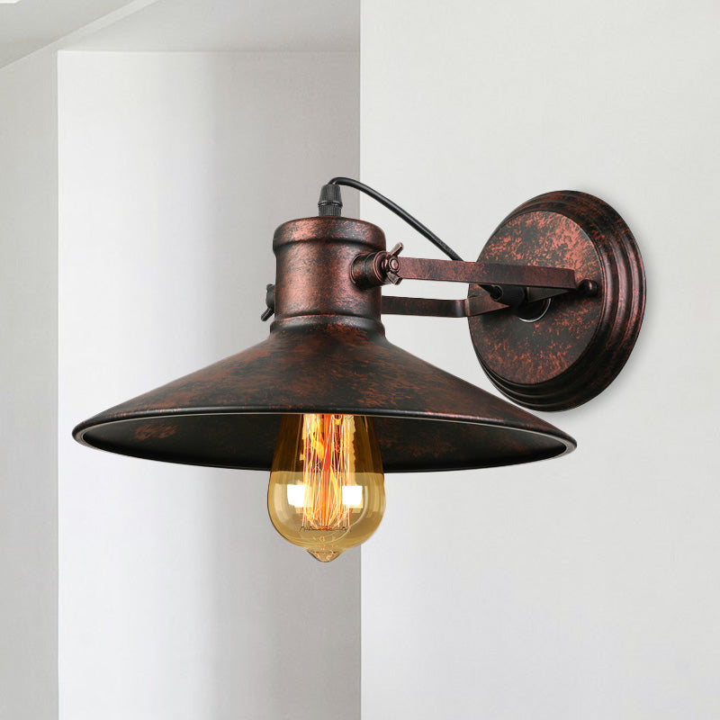 Rynx | Metallic Saucer Wall Light Antique Style 1-Bulb Hallway Wall Light Lamp in Black/Rust