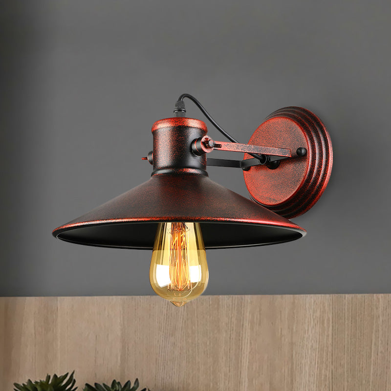 Rynx | Metallic Saucer Wall Light Antique Style 1-Bulb Hallway Wall Light Lamp in Black/Rust