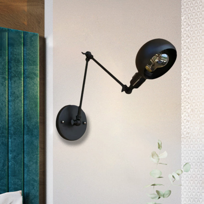 Rynx | 1 head wall-mounted light loft style dome shade metal adjustable wall lamp in black for bedroom