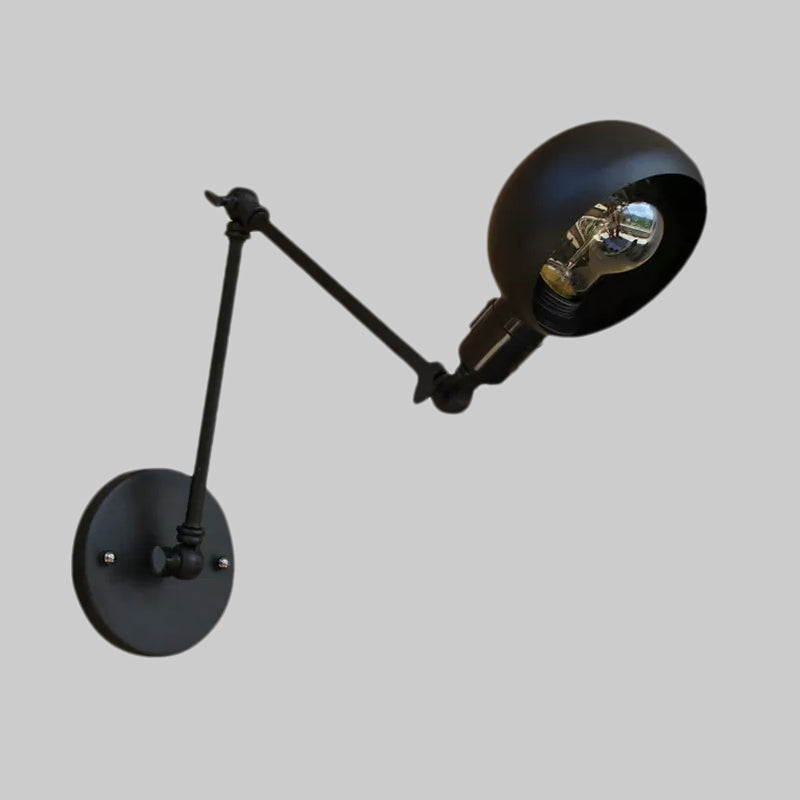 Rynx | 1 head wall-mounted light loft style dome shade metal adjustable wall lamp in black for bedroom