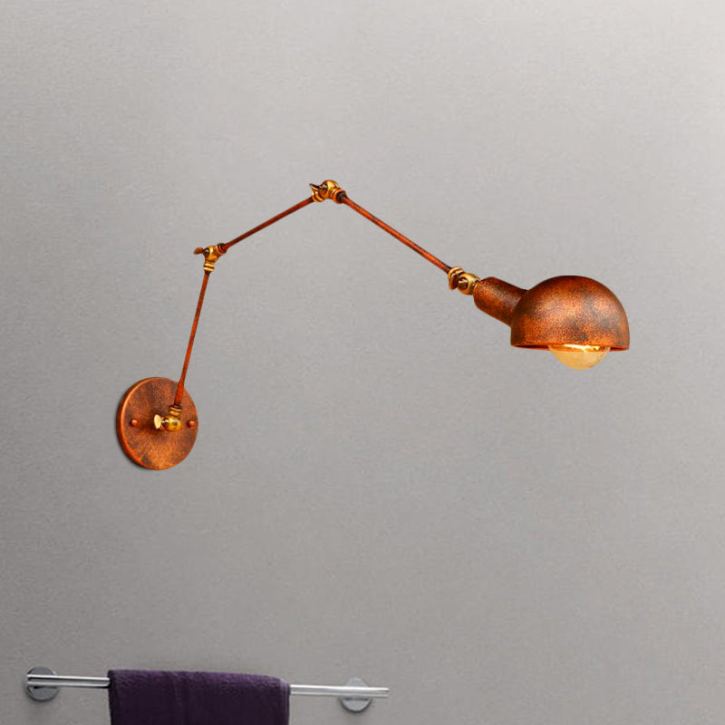Rynx | 4"/6.5" Dia Domed Metal Wall Lamp Fixture Vintage Style 1 Head Study Room Adjustable Wall Light in Rust