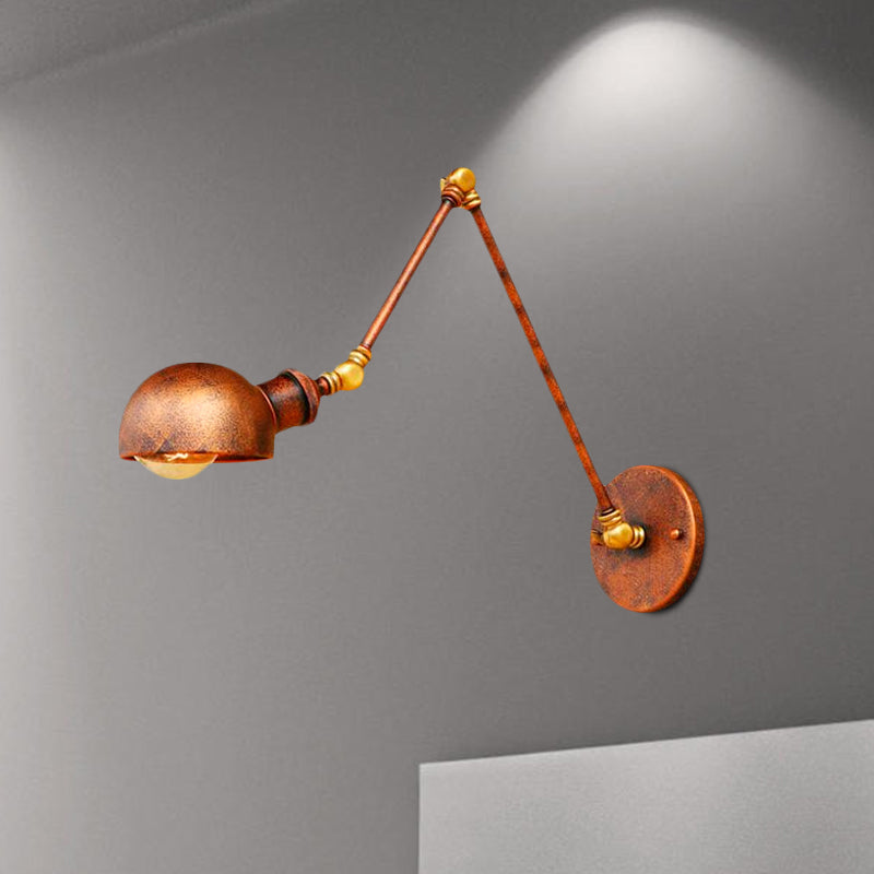 Rynx | 4"/6.5" Dia Domed Metal Wall Lamp Fixture Vintage Style 1 Head Study Room Adjustable Wall Light in Rust
