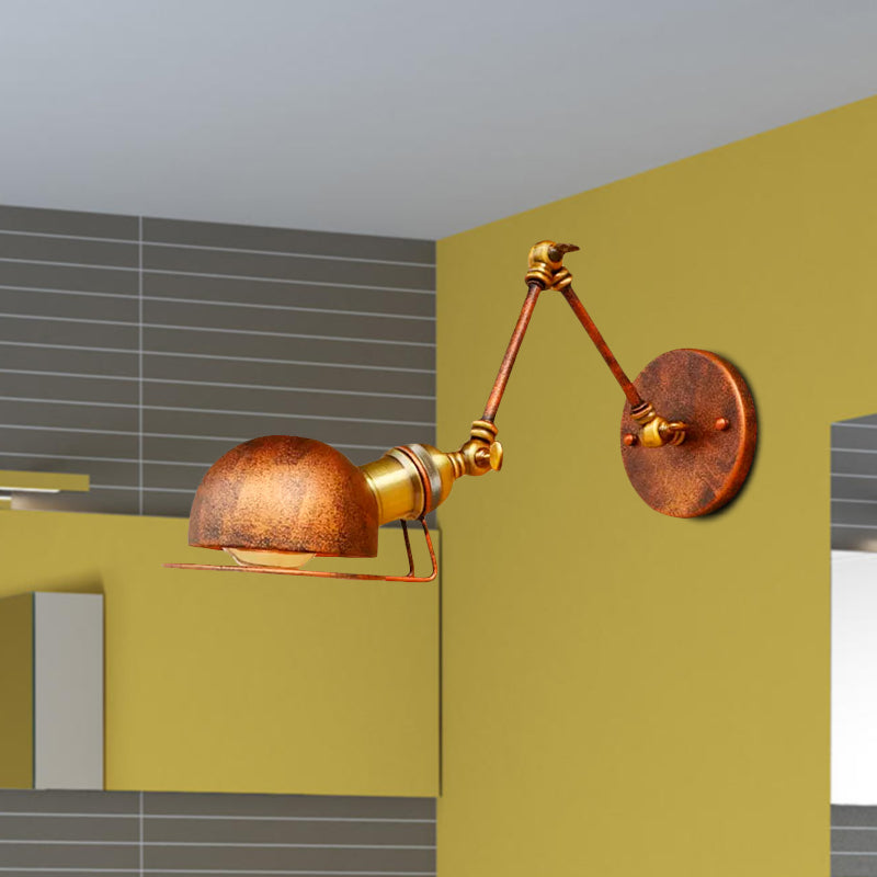 Rynx | Vintage Industrial Bowl Wall Lamp 1 Light Iron Wall Lamp with Rotatable Arm in Black/Metal