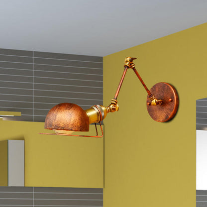 Rynx | Vintage Industrial Bowl Wall Lamp 1 Light Iron Wall Lamp with Rotatable Arm in Black/Metal