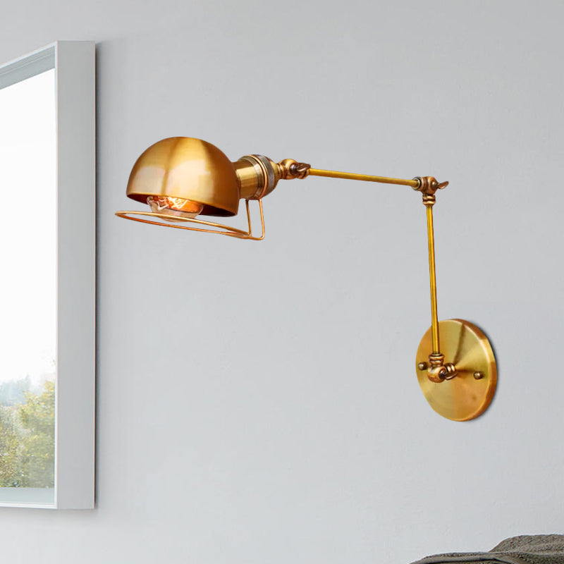 Rynx | Vintage Industrial Bowl Wall Lamp 1 Light Iron Wall Lamp with Rotatable Arm in Black/Metal
