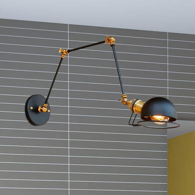Rynx | Vintage Industrial Bowl Wall Lamp 1 Light Iron Wall Lamp with Rotatable Arm in Black/Metal