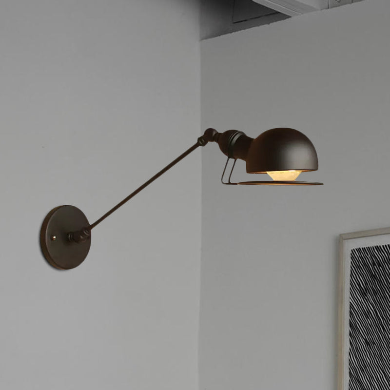 Rynx | Vintage Industrial Bowl Wall Lamp 1 Light Iron Wall Lamp with Rotatable Arm in Black/Metal