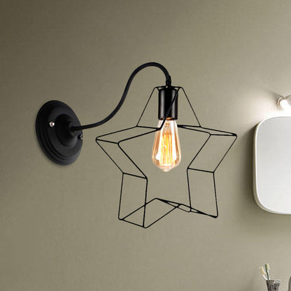 Rynx | Black 1 Light Wall Lamp Retro Style Metal Diamond/Star Wall Light with Cage Shade for Café