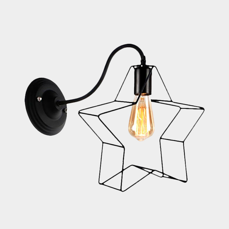 Rynx | Black 1 Light Wall Lamp Retro Style Metal Diamond/Star Wall Light with Cage Shade for Café