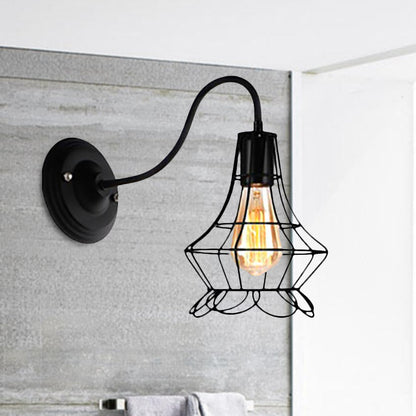 Rynx | Black 1 Light Wall Lamp Retro Style Metal Diamond/Star Wall Light with Cage Shade for Café