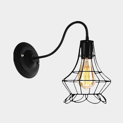 Rynx | Black 1 Light Wall Lamp Retro Style Metal Diamond/Star Wall Light with Cage Shade for Café