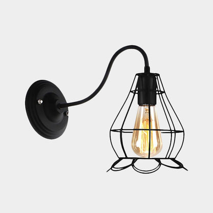 Rynx | Black 1 Head Wall Lamp Vintage Industrial Metal Bottle/Rectangular Wall Light Wall Lamp with Wire Frame for Café