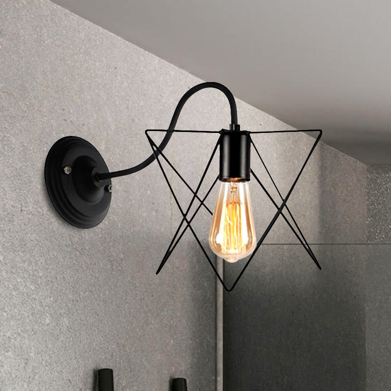 Rynx | Black 1 Head Wall Lamp Vintage Industrial Metal Bottle/Rectangular Wall Light Wall Lamp with Wire Frame for Café