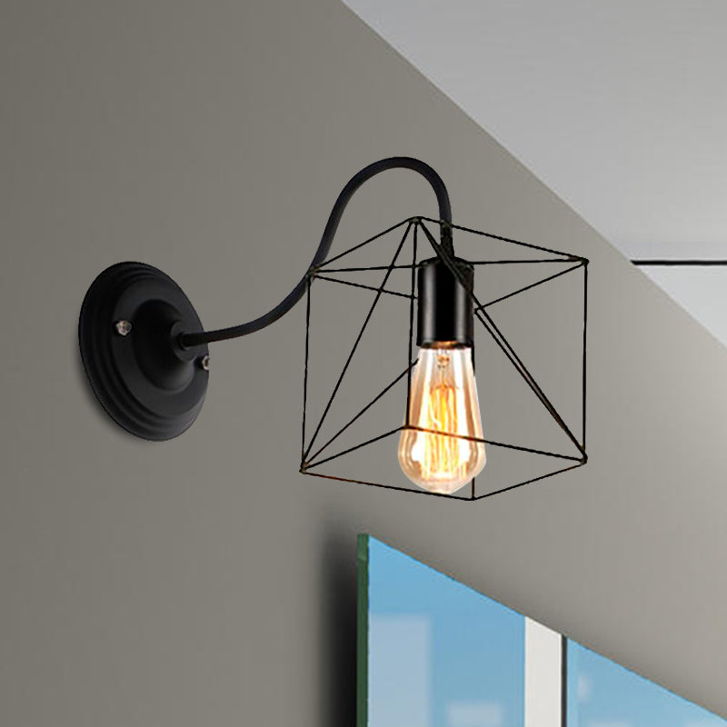 Rynx | Black 1 Head Wall Lamp Vintage Industrial Metal Bottle/Rectangular Wall Light Wall Lamp with Wire Frame for Café