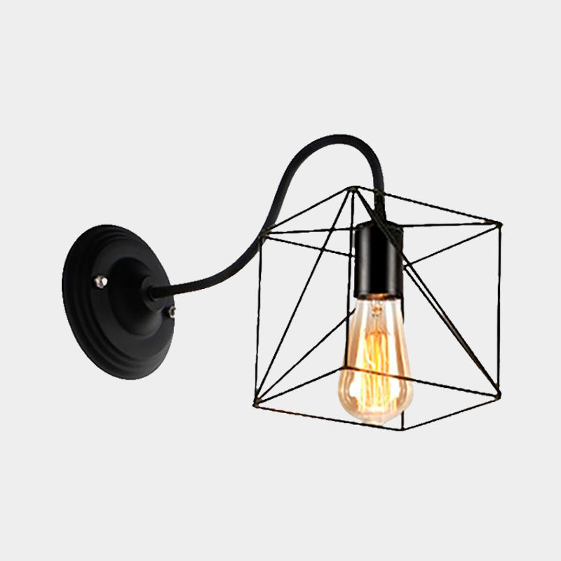Rynx | Black 1 Head Wall Lamp Vintage Industrial Metal Bottle/Rectangular Wall Light Wall Lamp with Wire Frame for Café