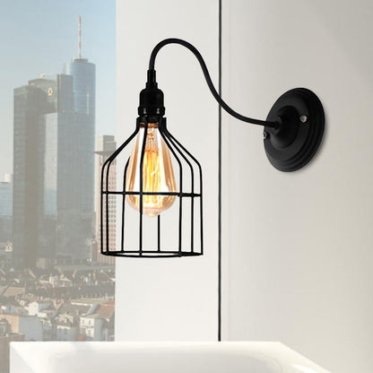 Rynx | Black 1 Head Wall Lamp Vintage Industrial Metal Bottle/Rectangular Wall Light Wall Lamp with Wire Frame for Café