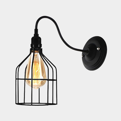 Rynx | Black 1 Head Wall Lamp Vintage Industrial Metal Bottle/Rectangular Wall Light Wall Lamp with Wire Frame for Café