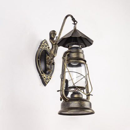 Rynx | Kerosene Clear Glass Wall Lamp Coast Single Bulb Living Room Sconces Lamp in Black/Antique Brass