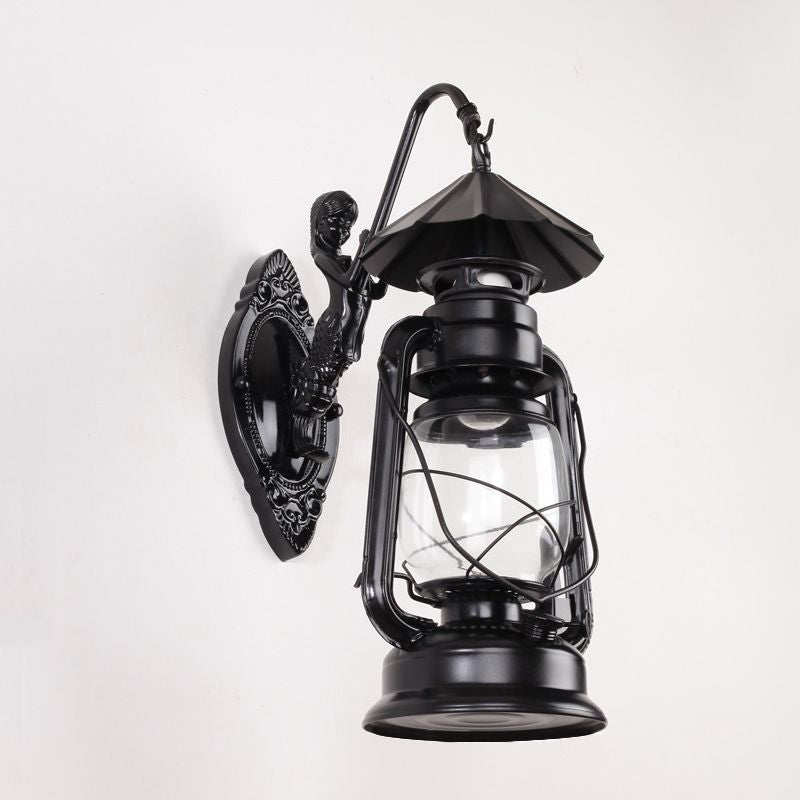 Rynx | Kerosene Clear Glass Wall Lamp Coast Single Bulb Living Room Sconces Lamp in Black/Antique Brass